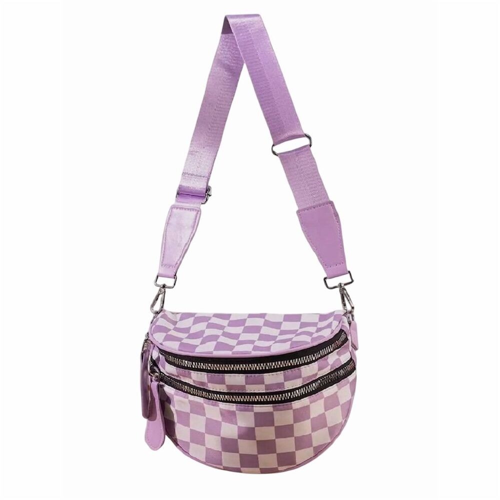 Women's NWT Lavender Checkered Crossbody Bag w/ Adjustable Strap